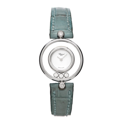 Chopard 18K White Gold Alligator 3 Diamond 23mm Happy Diamonds Quartz Watch 1 of 5