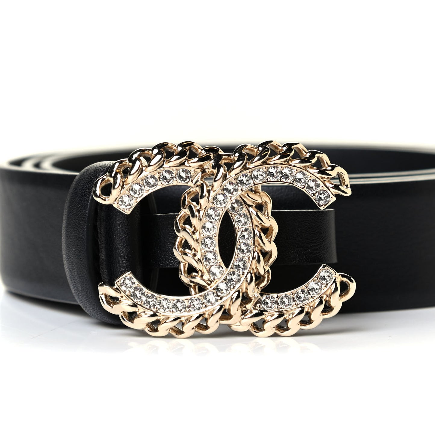 Calfskin Crystal CC Chain Belt 85 34 Black