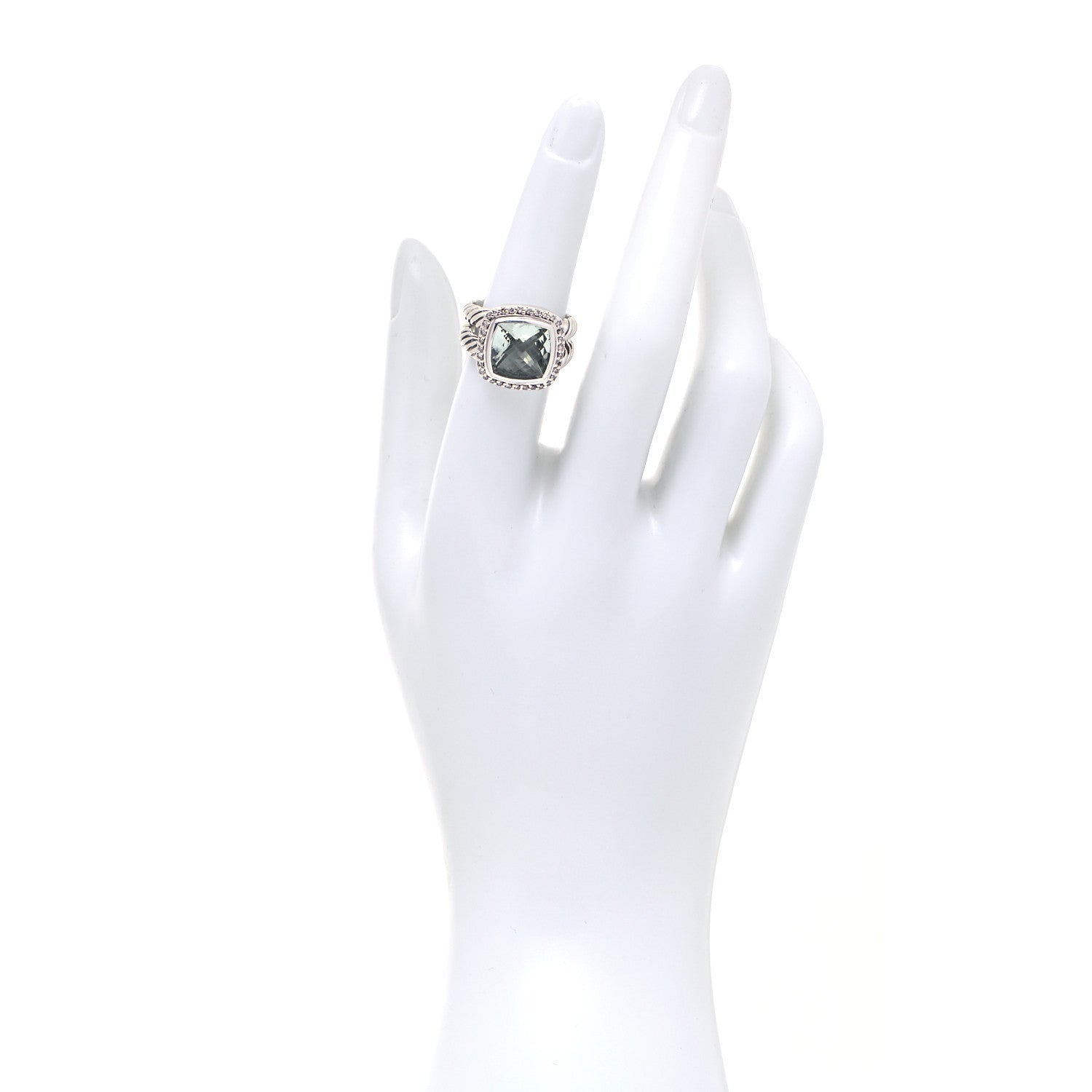 David Yurman Sterling Silver Diamond Prasiolite 11mm Albion Ring 52 6 2 of 4