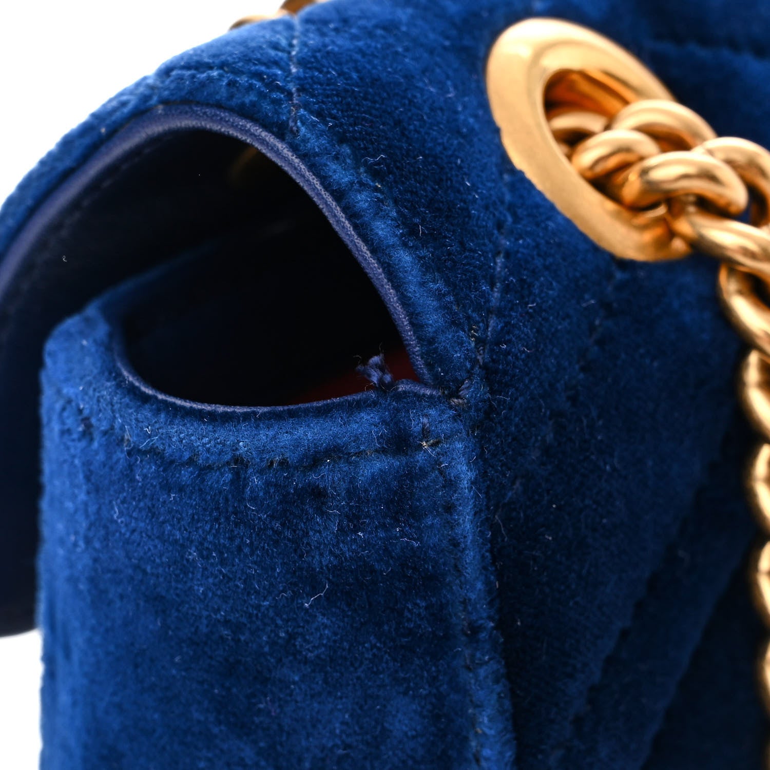 Gucci Velvet Matelasse Embroidered Mini GG Marmont Shoulder Bag Cobalt Blue 11 of 12