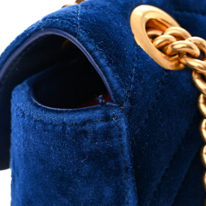 Gucci Velvet Matelasse Embroidered Mini GG Marmont Shoulder Bag Cobalt Blue 11 of 12