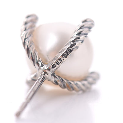 David Yurman Sterling Silver Diamond Pearl 10mm Cable Stud Earrings 4 of 4
