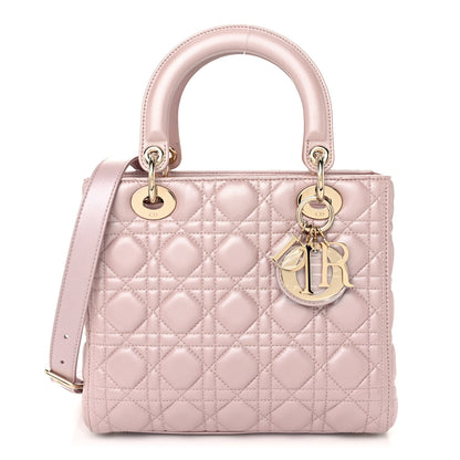 Christian Dior Pearly Lambskin Cannage Medium Lady Dior Lotus 1 of 10