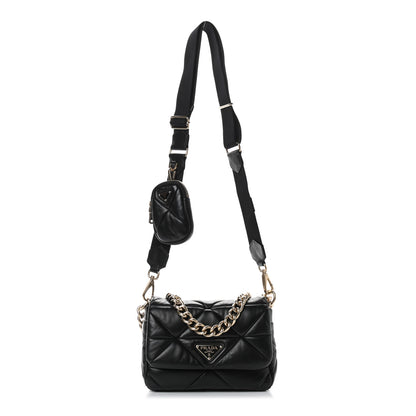 Prada Nappa Re-Nylon Triangle Quilted Patchwork System Flap Shoulder Bag Black 1 of 8