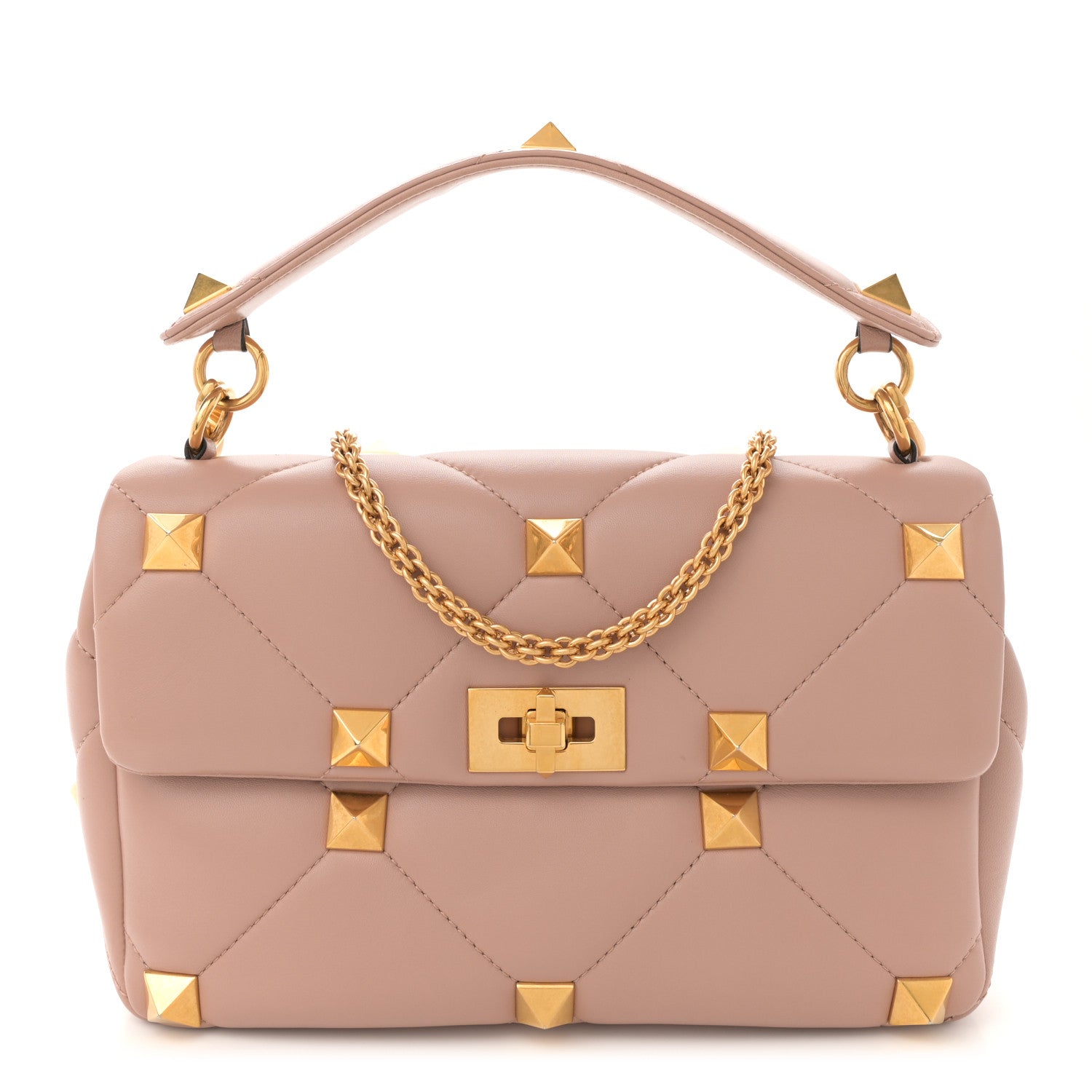 Valentino Garavani Nappa Large Roman Stud Shoulder Bag Rose Cannelle 1 of 9