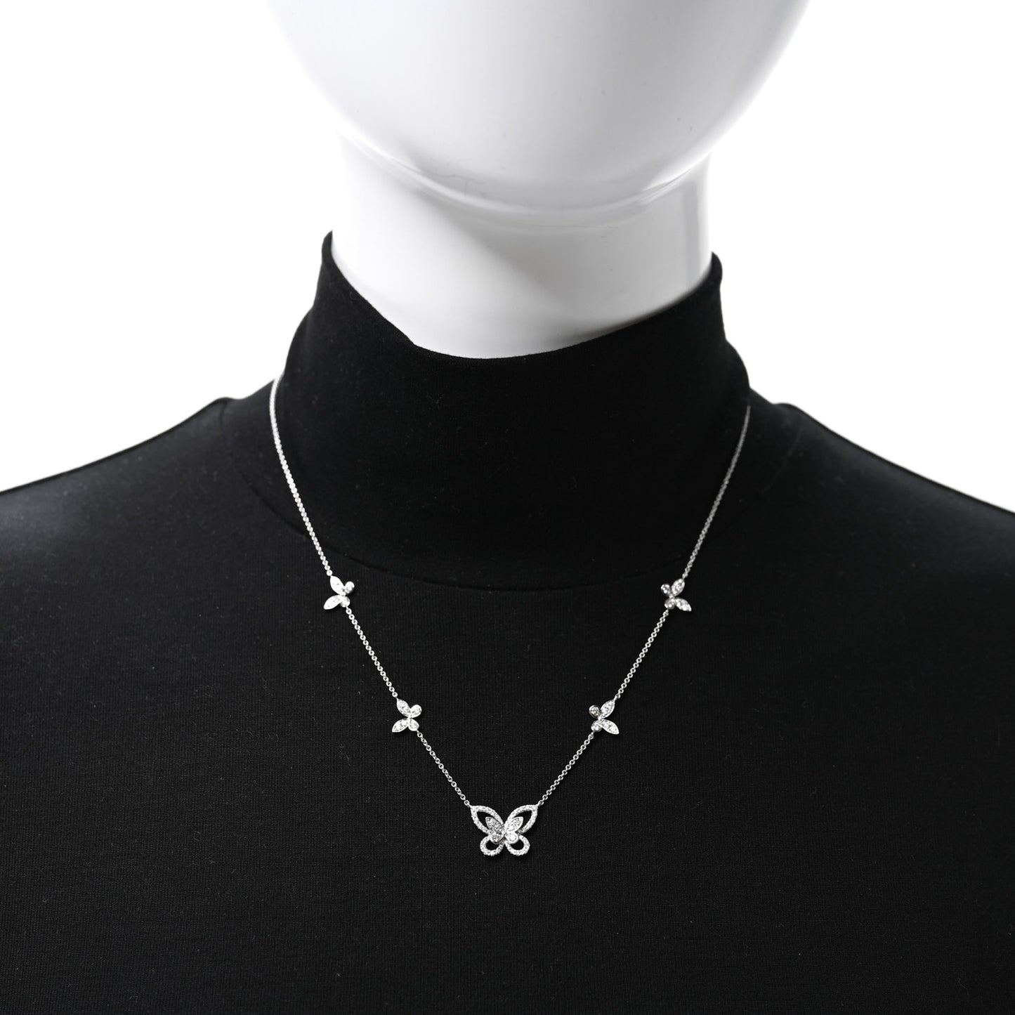 18K White Gold Diamond Multi Butterfly Silhouette Pendant Necklace