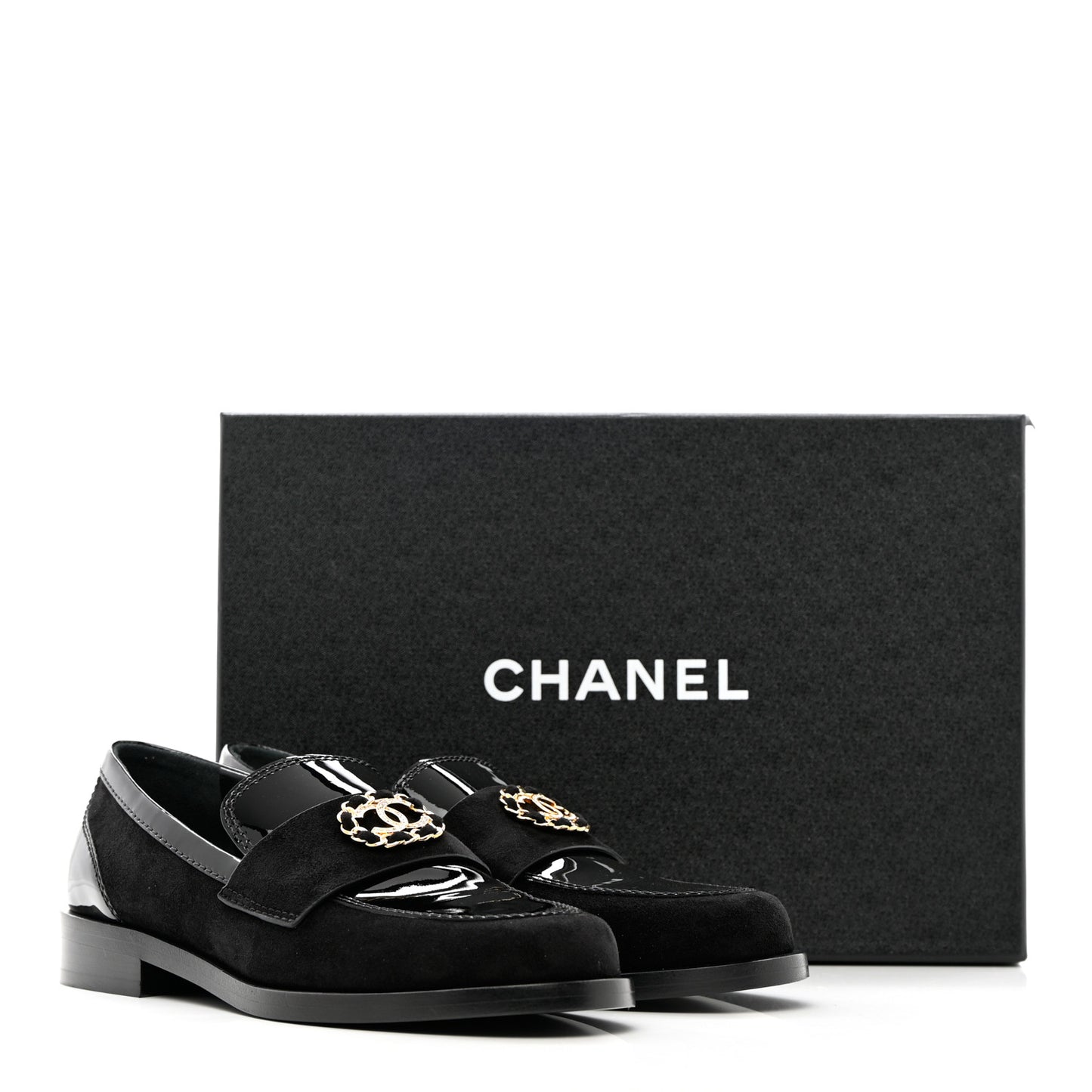Patent Calfskin Suede Kidskin CC Mocassin Loafers 37 Black