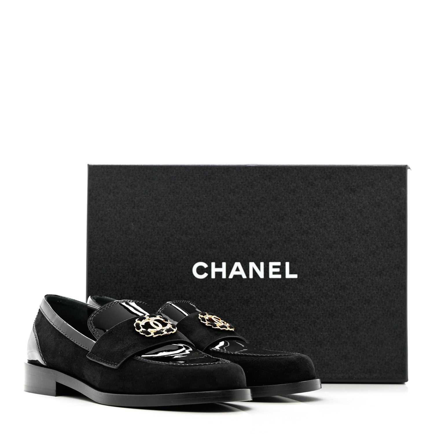 Chanel Patent Calfskin Suede Kidskin CC Mocassin Loafers 37 Black 14 of 14
