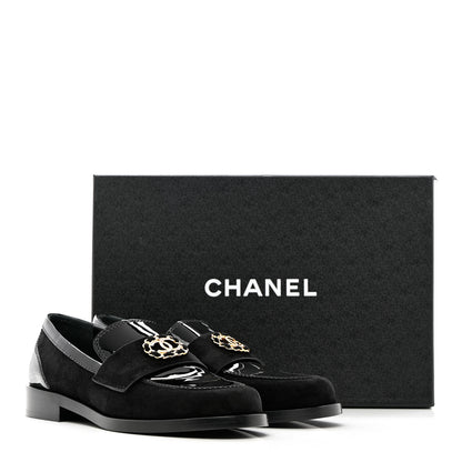 Chanel Patent Calfskin Suede Kidskin CC Mocassin Loafers 37 Black 14 of 14
