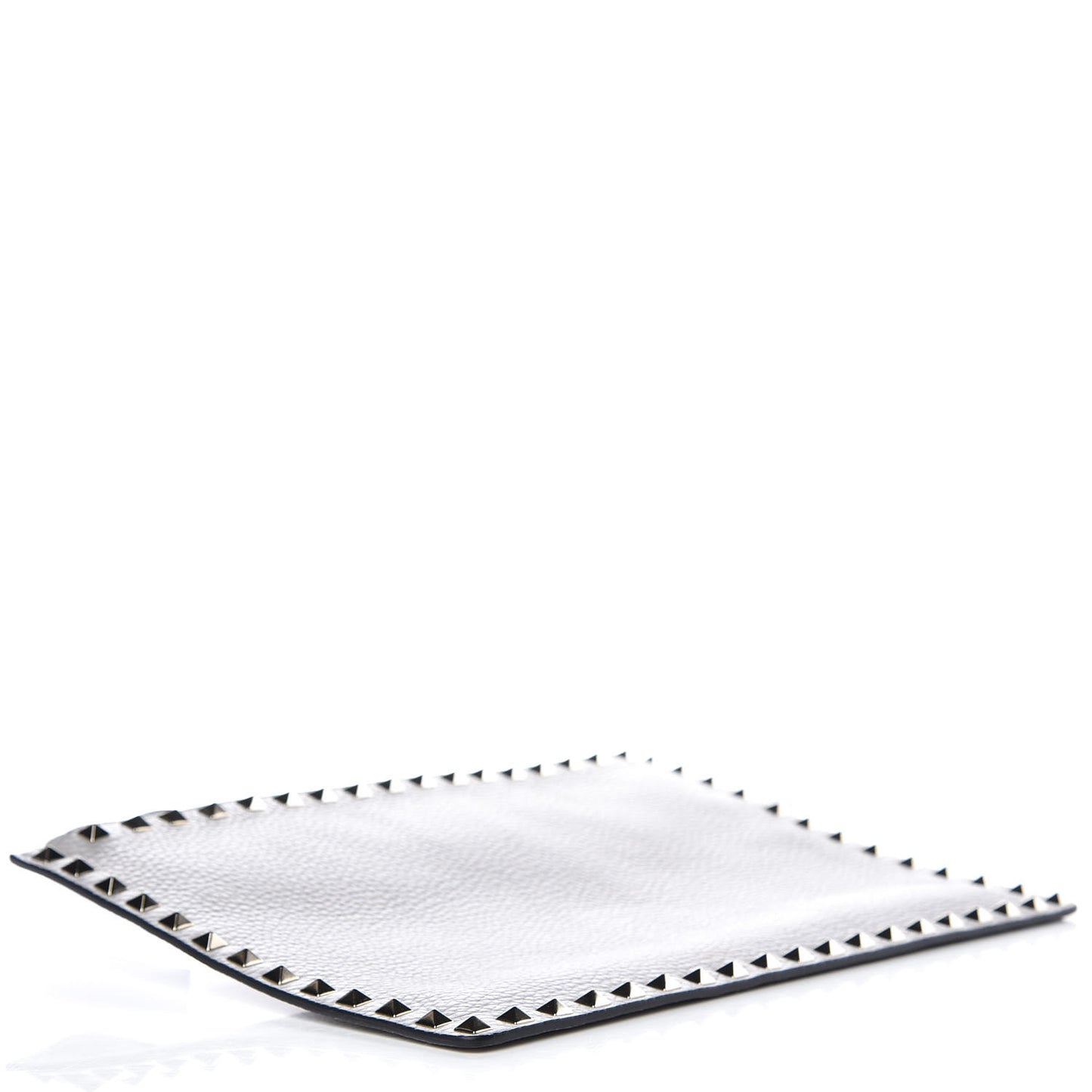 Pebbled Calfskin Large Rockstud Zip Pouch Pastel Grey