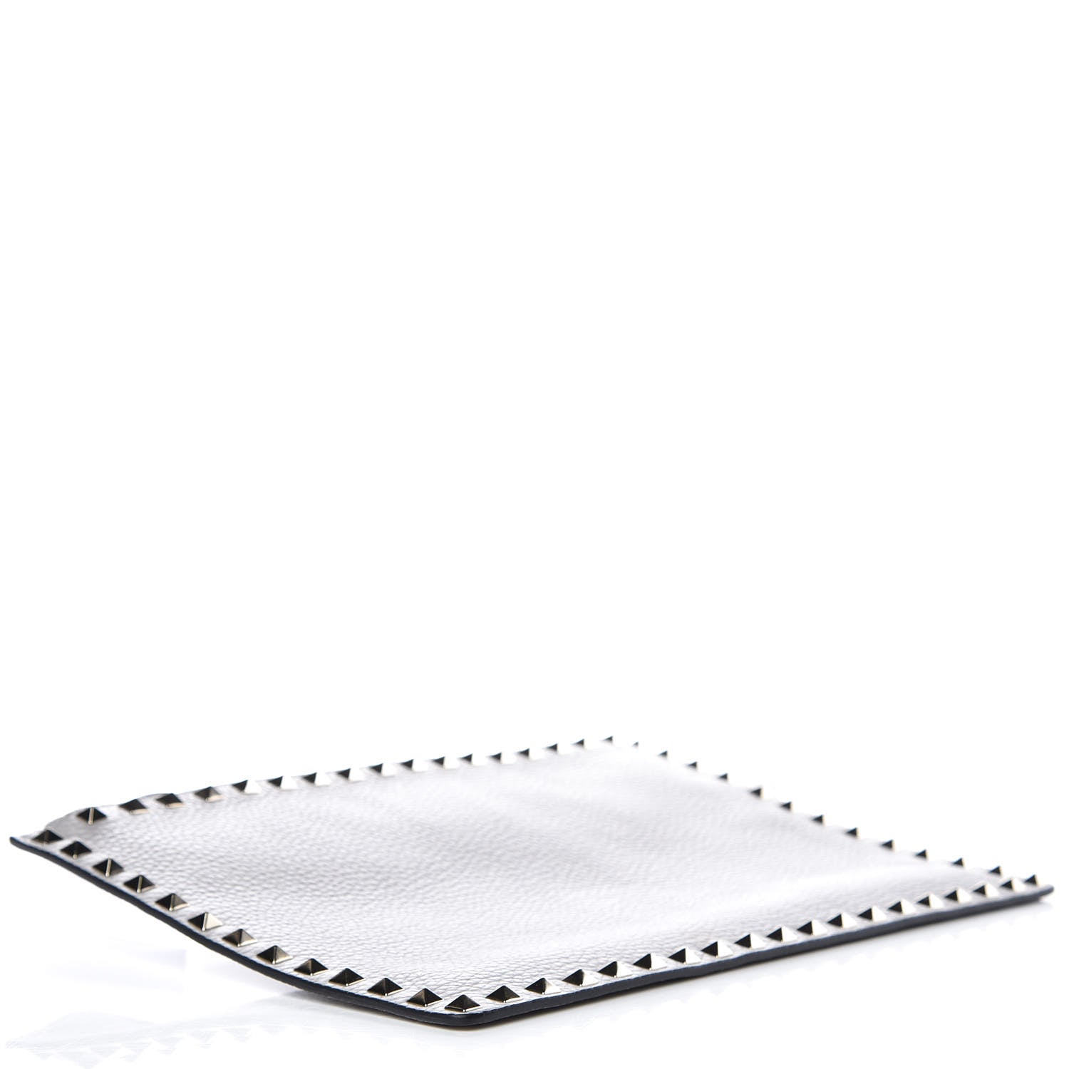 Valentino Garavani Pebbled Calfskin Large Rockstud Zip Pouch Pastel Grey 4 of 8