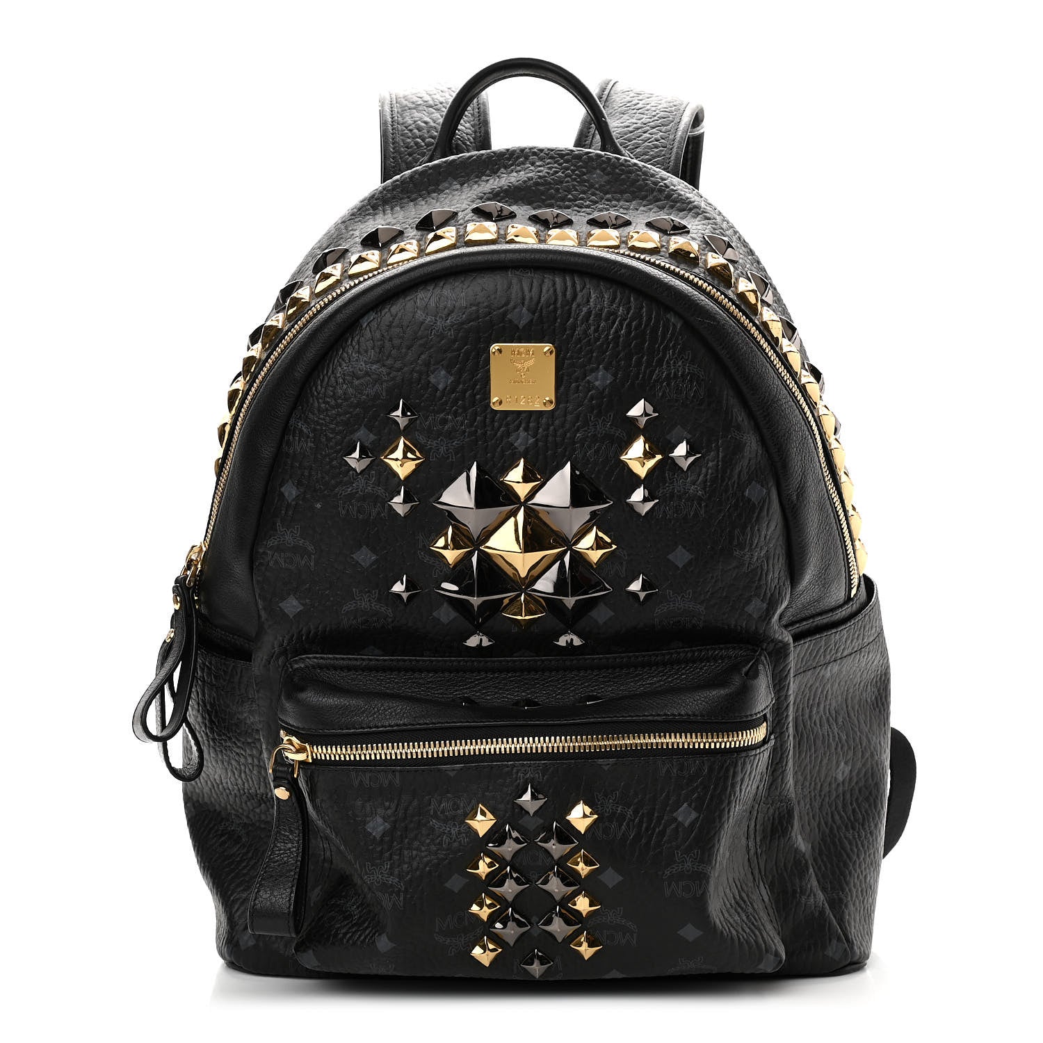 MCM Visetos Studded Colorblock Medium Stark Brock Backpack Black 1 of 10
