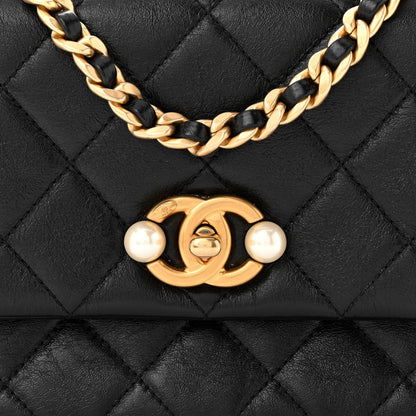 Chanel Glazed Calfskin Quilted Mini Pearl Side Flap Black 8 of 11
