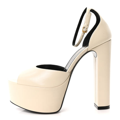 Saint Laurent Lambskin Jodie Platform Sandals 38 Pearl 1 of 8