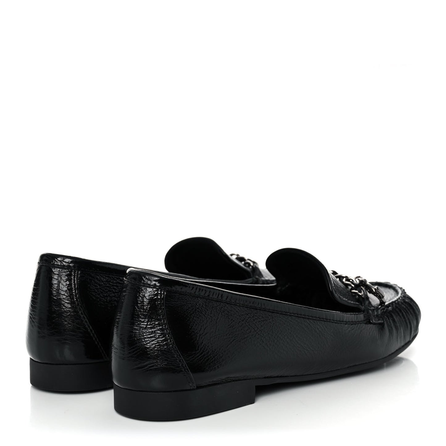 Crackled Patent Calfskin CC Mocassin Loafers 38.5 Black