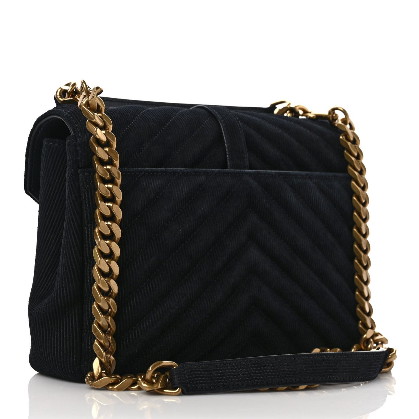 Corduroy Matelasse Chevron Monogram Medium College Bag Softy Black