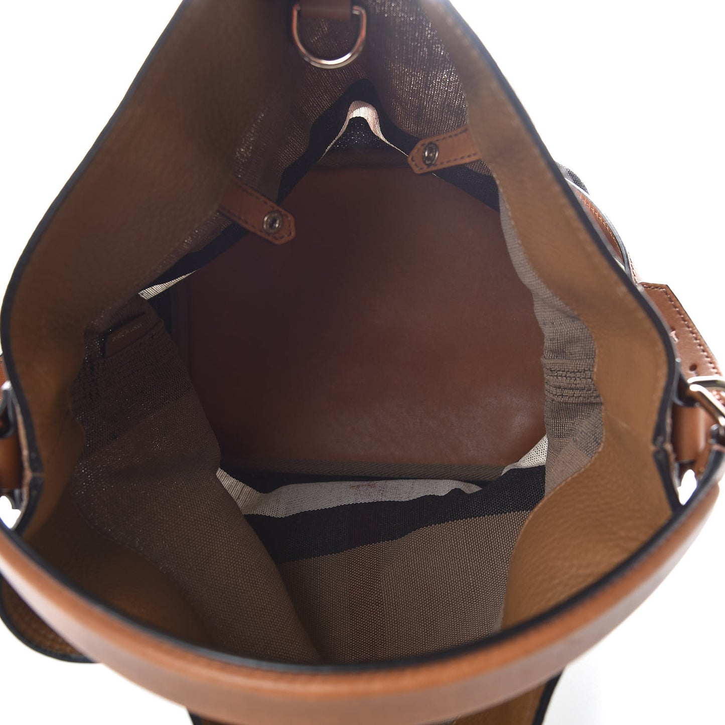 Grainy Calfskin Canvas Mega Check Medium Ashby Tassel Hobo Saddle Brown