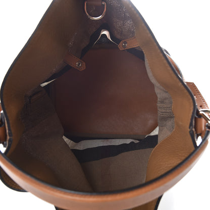 Burberry Grainy Calfskin Canvas Mega Check Medium Ashby Tassel Hobo Saddle Brown 5 of 12