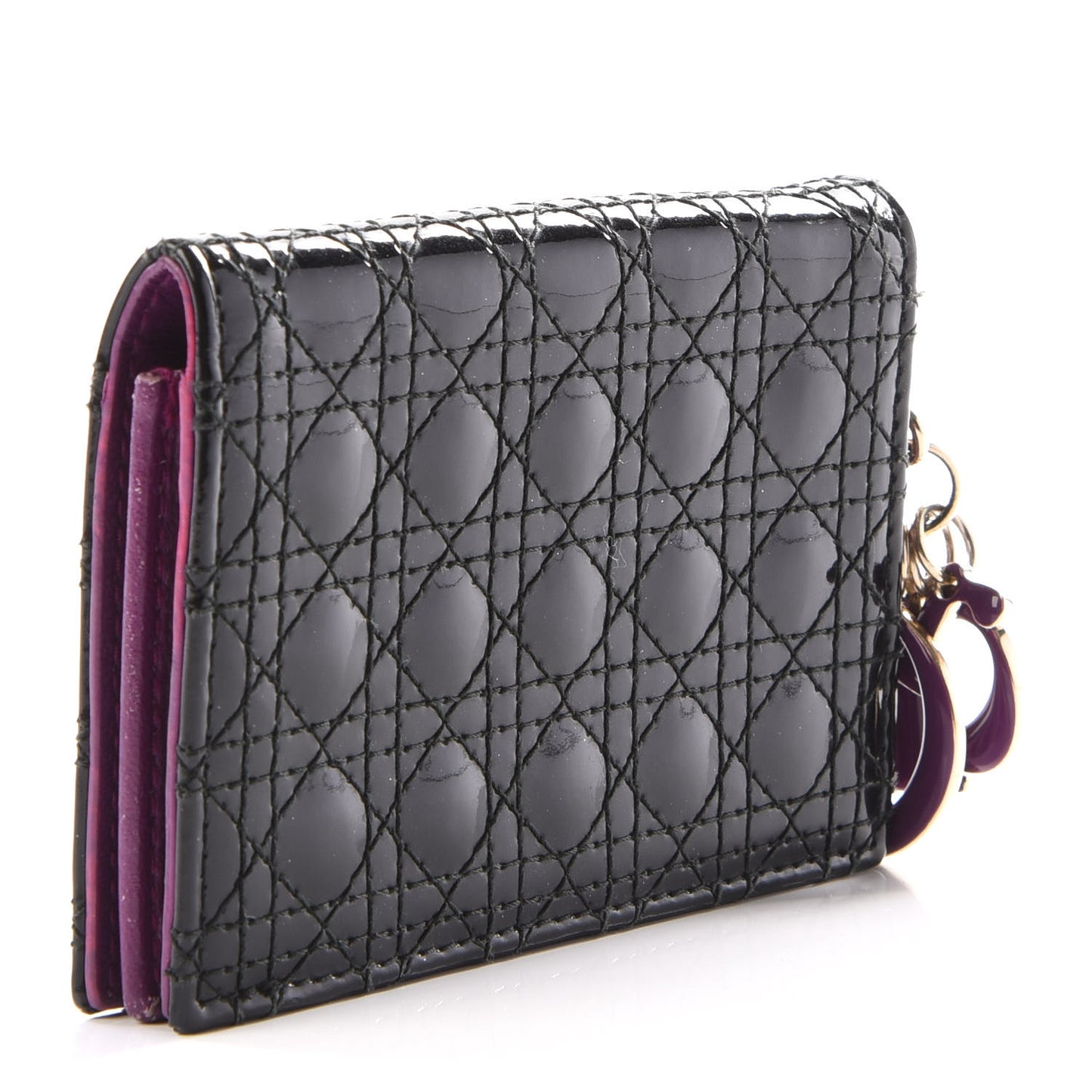 Patent Cannage Lady Dior Mini Wallet Black
