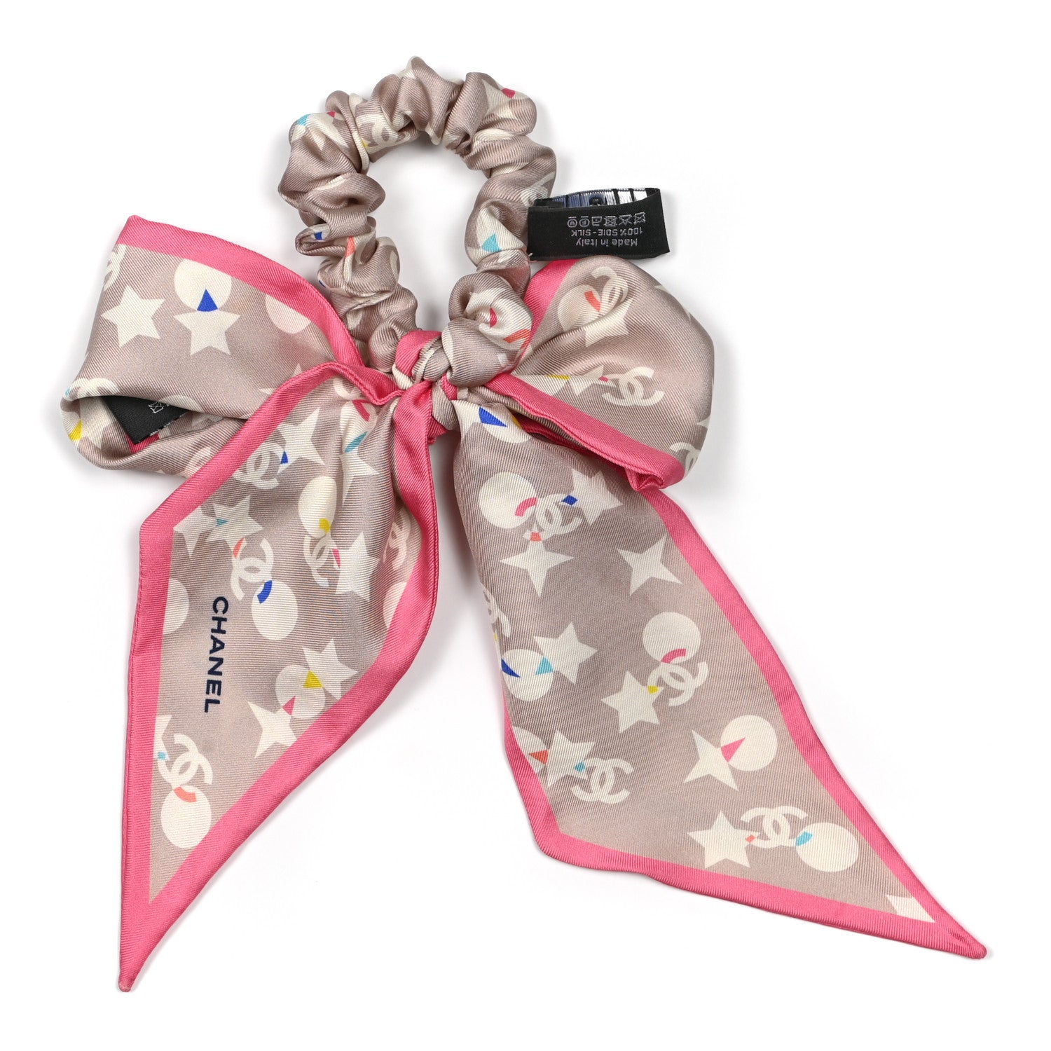 Chanel Silk CC Twilly Hair Scarf Beige Pink 2 of 8