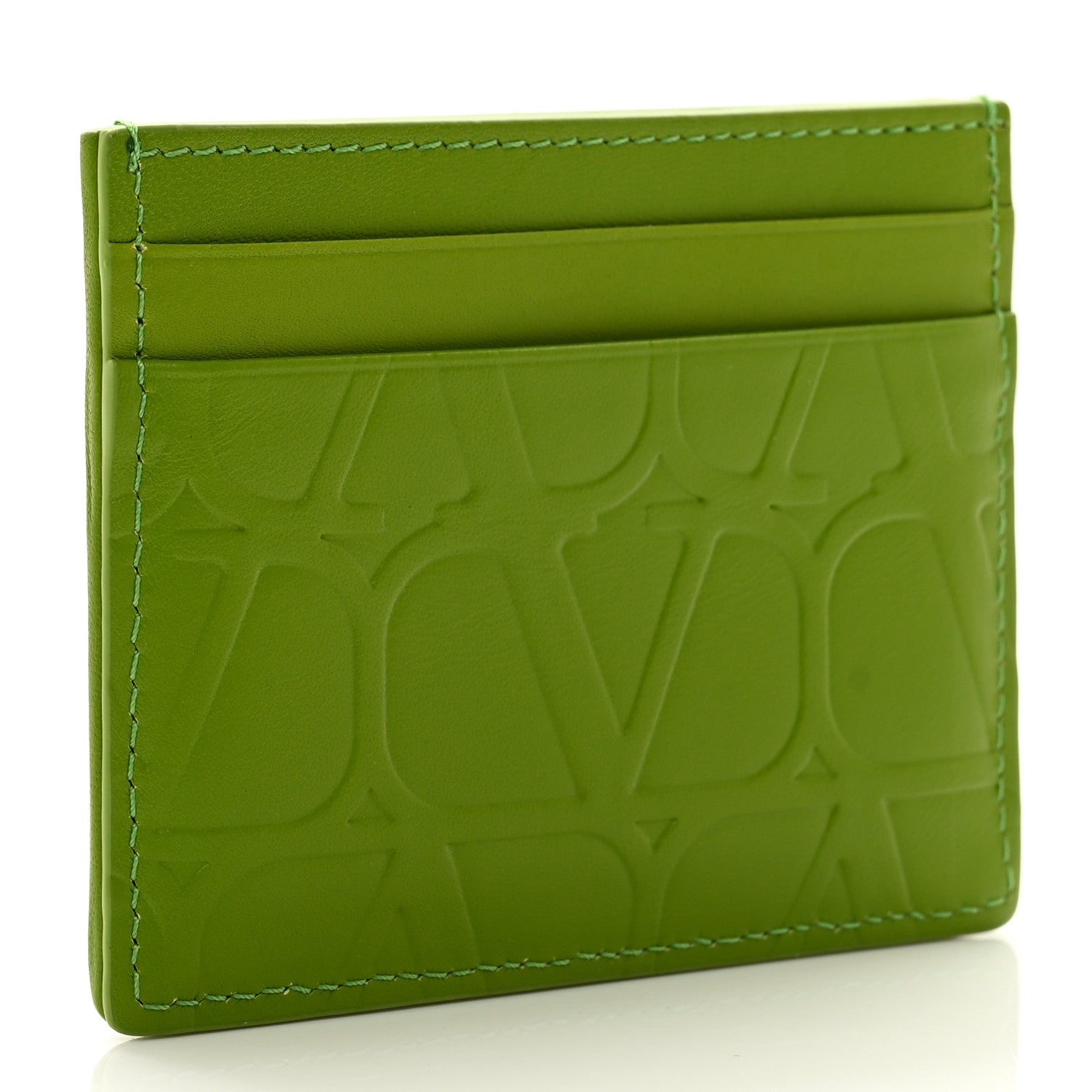 Valentino Garavani Calfskin Toile Iconographe Embossed Vlogo Card Holder Chartreuse 4 of 8