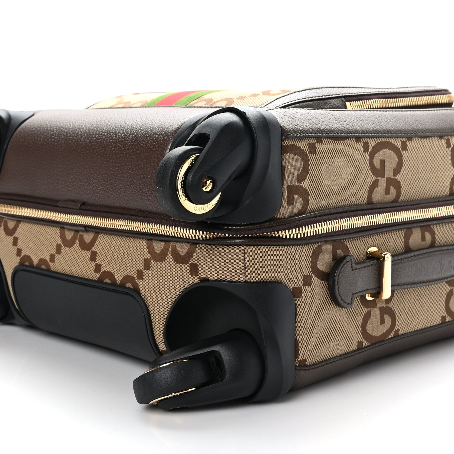 Gucci Monogram Jumbo GG Textured Dollar Calfskin Web Small Savoy Cabin Trolley Camel Ebony New Acero 9 of 9