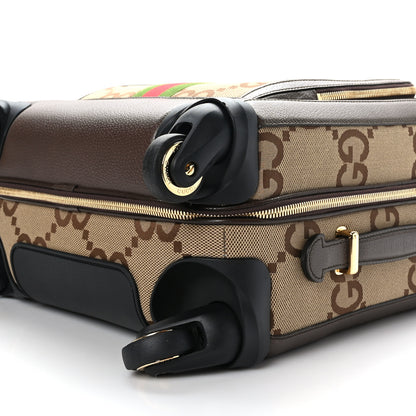 Gucci Monogram Jumbo GG Textured Dollar Calfskin Web Small Savoy Cabin Trolley Camel Ebony New Acero 9 of 9