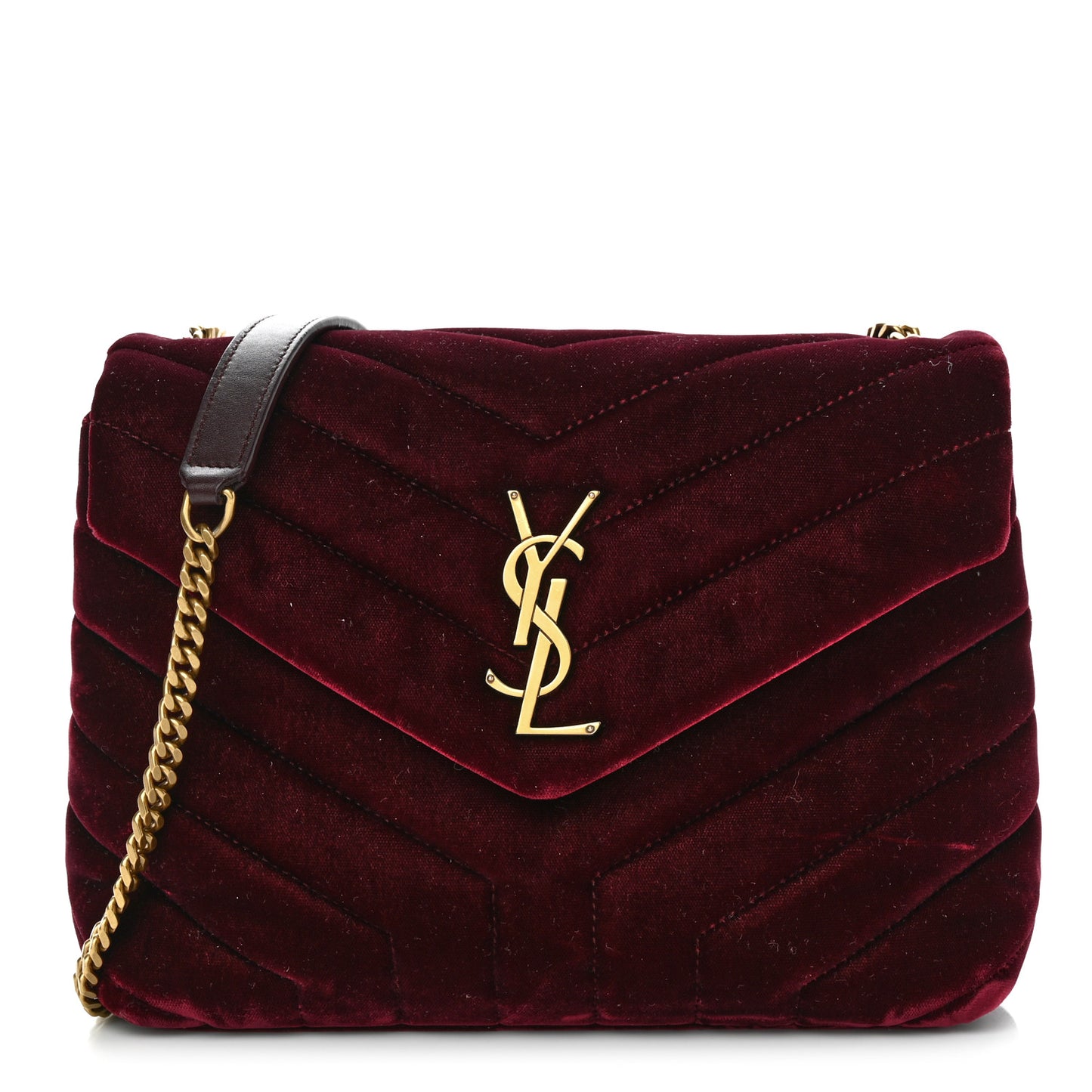 Velvet Y Quilted Monogram Small Loulou Chain Satchel Burgundy