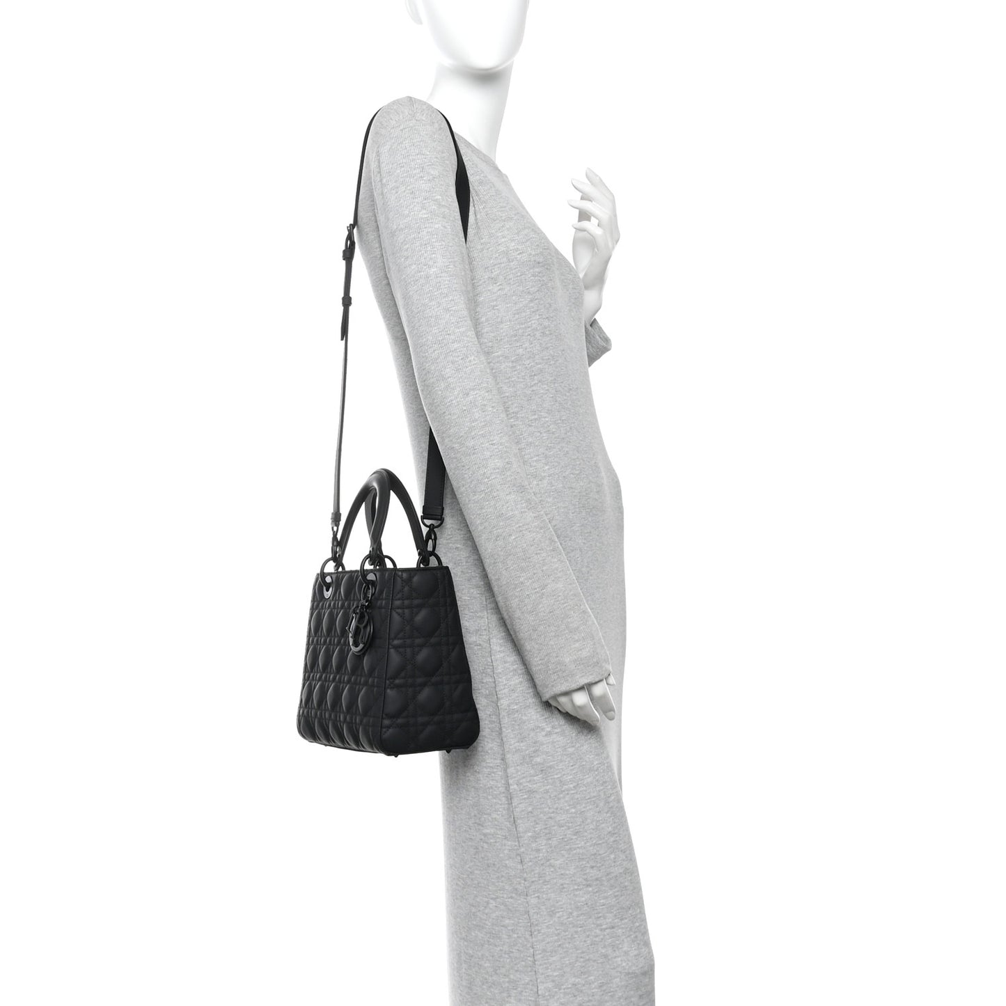 Ultra Matte Calfskin Cannage Medium Lady Dior Black