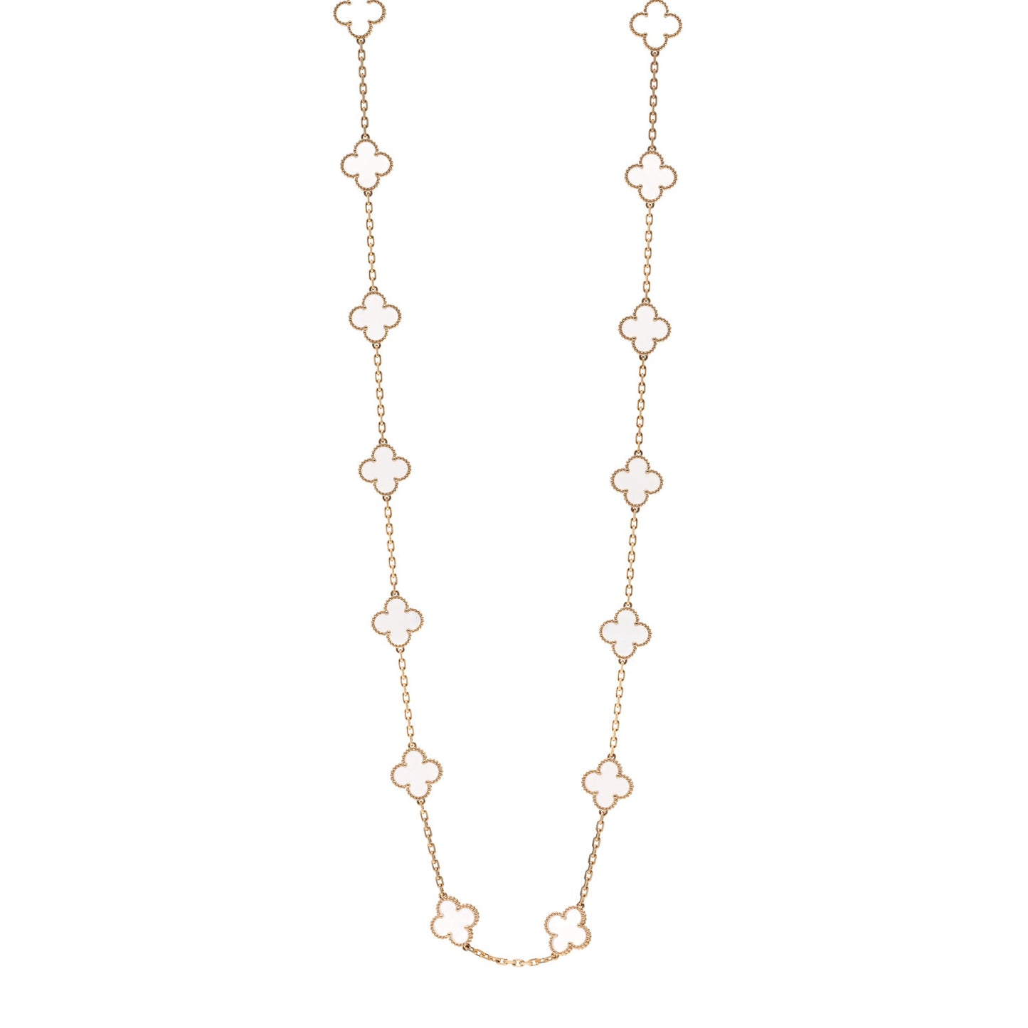 18K Yellow Gold Rock Crystal 20 Motifs Vintage Alhambra Necklace