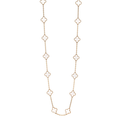 Van Cleef & Arpels 18K Yellow Gold Rock Crystal 20 Motifs Vintage Alhambra Necklace 1 of 6
