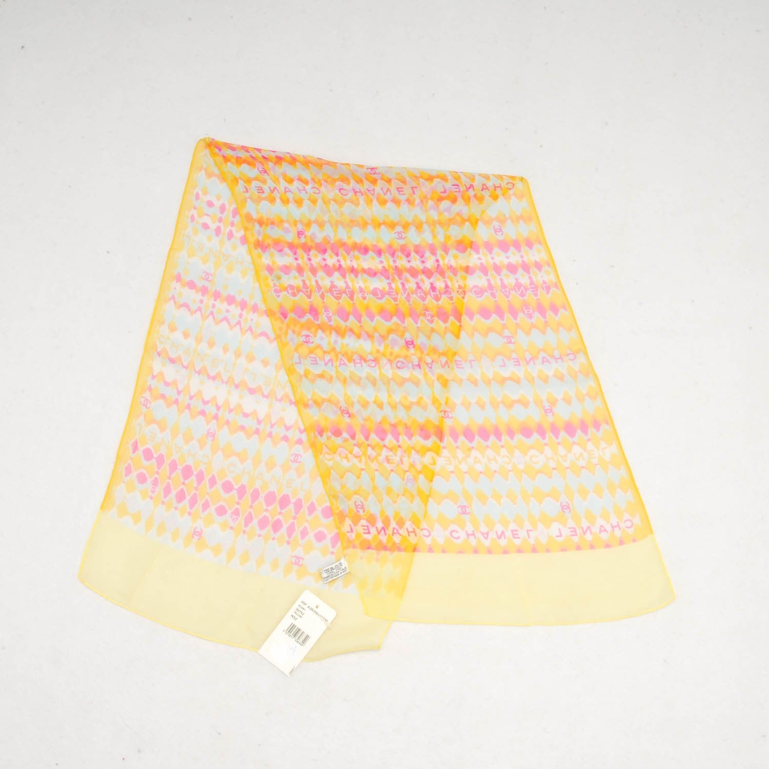 Chanel Silk Chiffon CC Scarf Yellow Pink 3 of 5