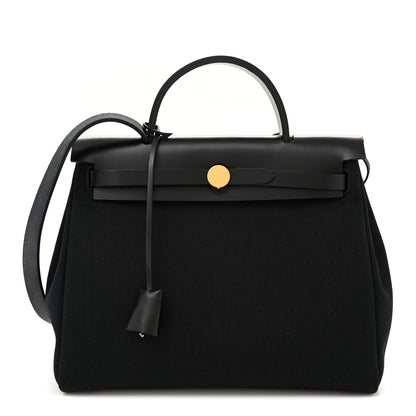 Hermes Military Toile Vache Hunter Herbag Zip Retourne 31 PM Black 1 of 12