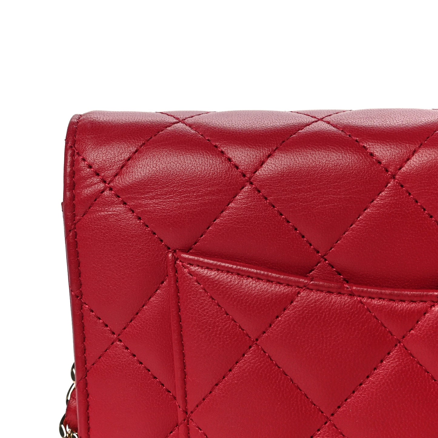Lambskin Quilted Wallet on Chain WOC Red