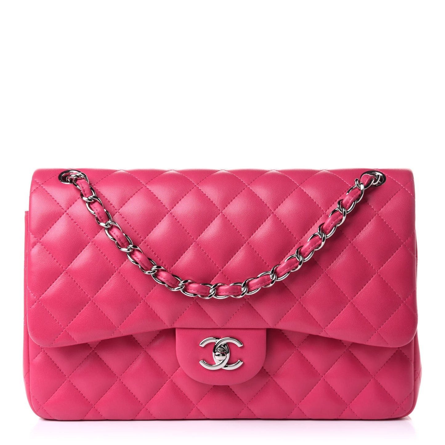 Lambskin Quilted Jumbo Double Flap Dark Pink