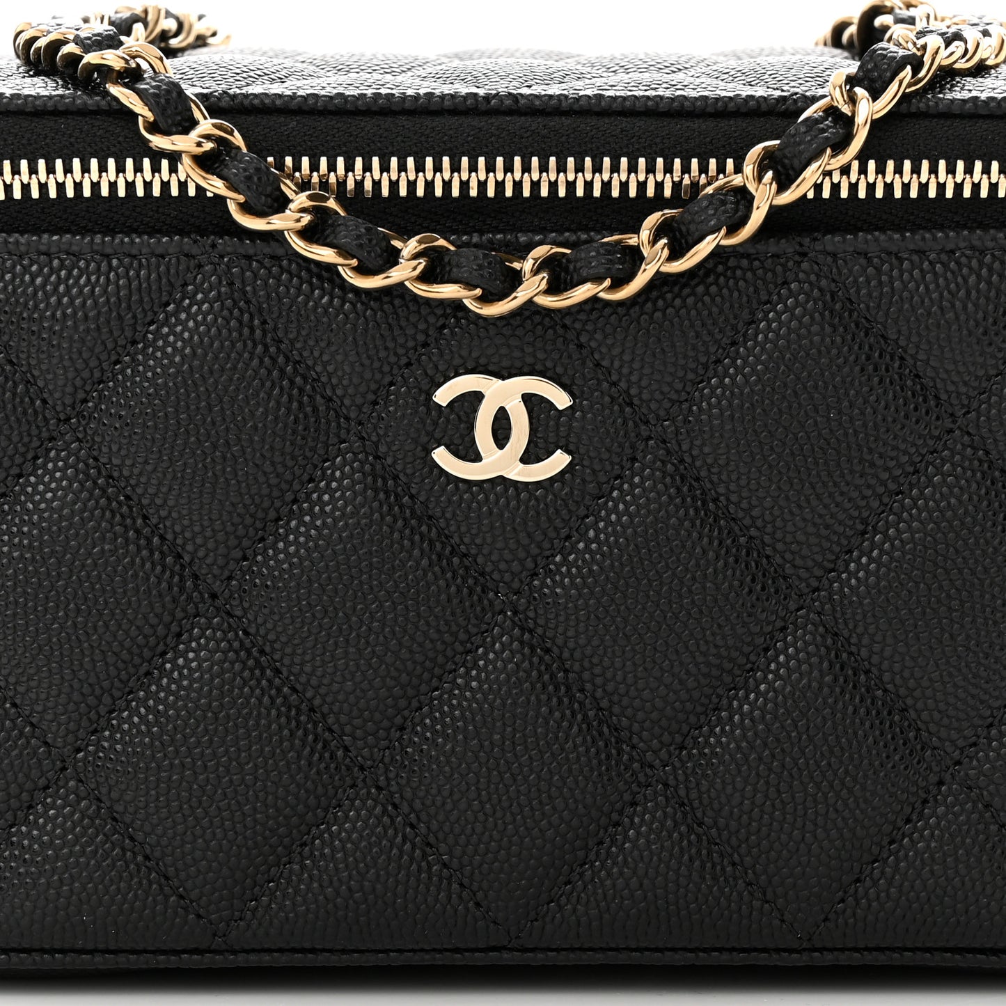 Caviar Quilted Small Vanity Case With Chain Black