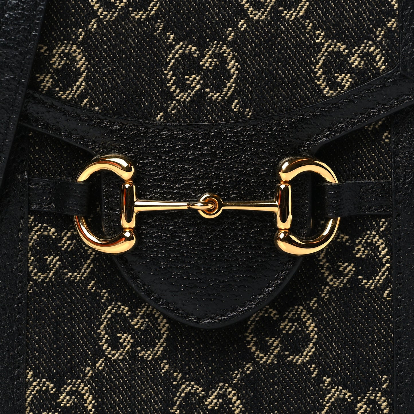Jacquard Black Denim GG Monogram Textured Dollar Calfskin Mini Horsebit 1955 Crossbody Bag Black Ivory
