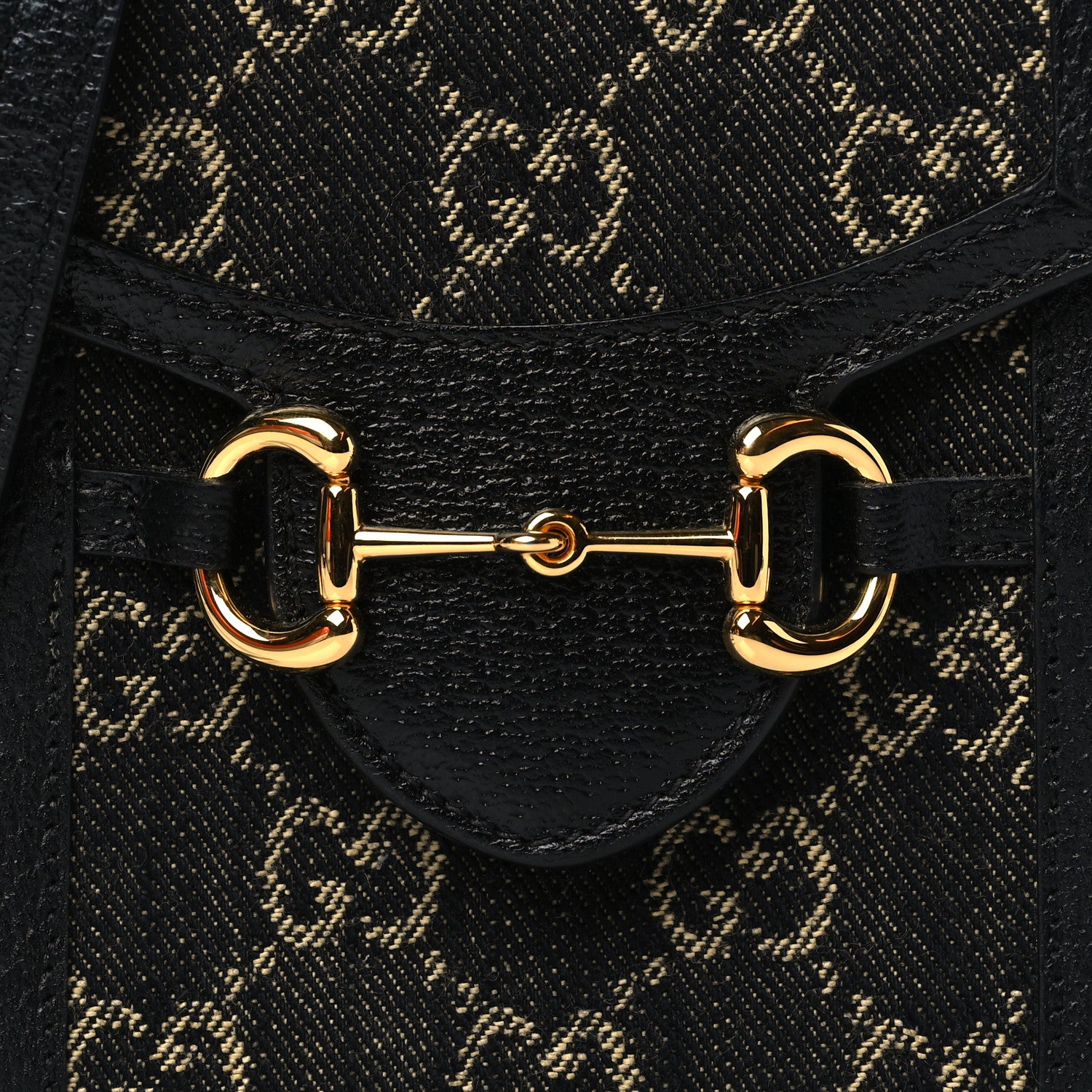 Gucci Jacquard Black Denim GG Monogram Textured Dollar Calfskin Mini Horsebit 1955 Crossbody Bag Black Ivory 8 of 11