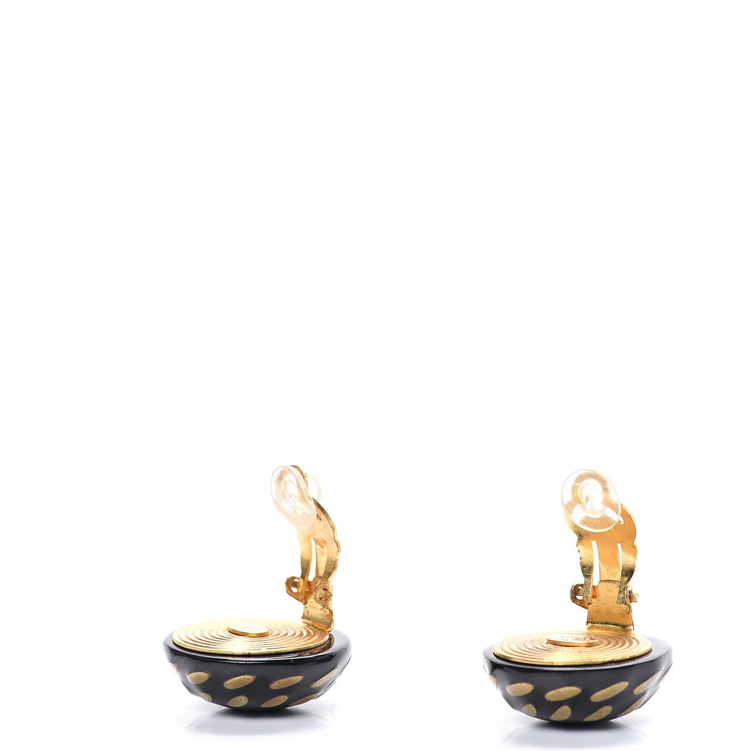 Chanel Resin CC Clip On Earrings Black Gold 3 of 5