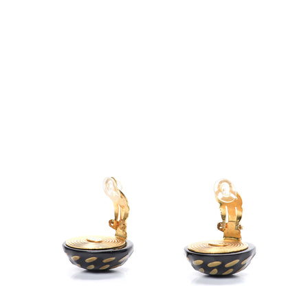 Chanel Resin CC Clip On Earrings Black Gold 3 of 5