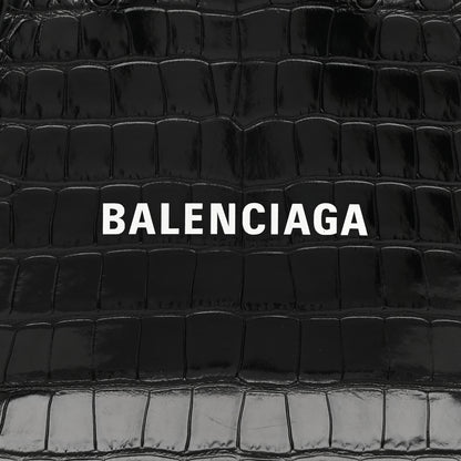 Balenciaga Shiny Calfskin Logo Crocodile Embossed North South Shopper Tote XXS Black White 8 of 10