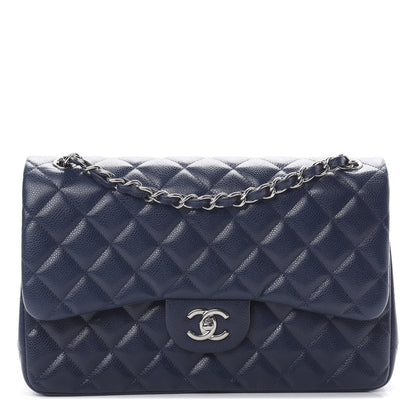Chanel Caviar Quilted Jumbo Double Flap Navy Blue 1 of 14