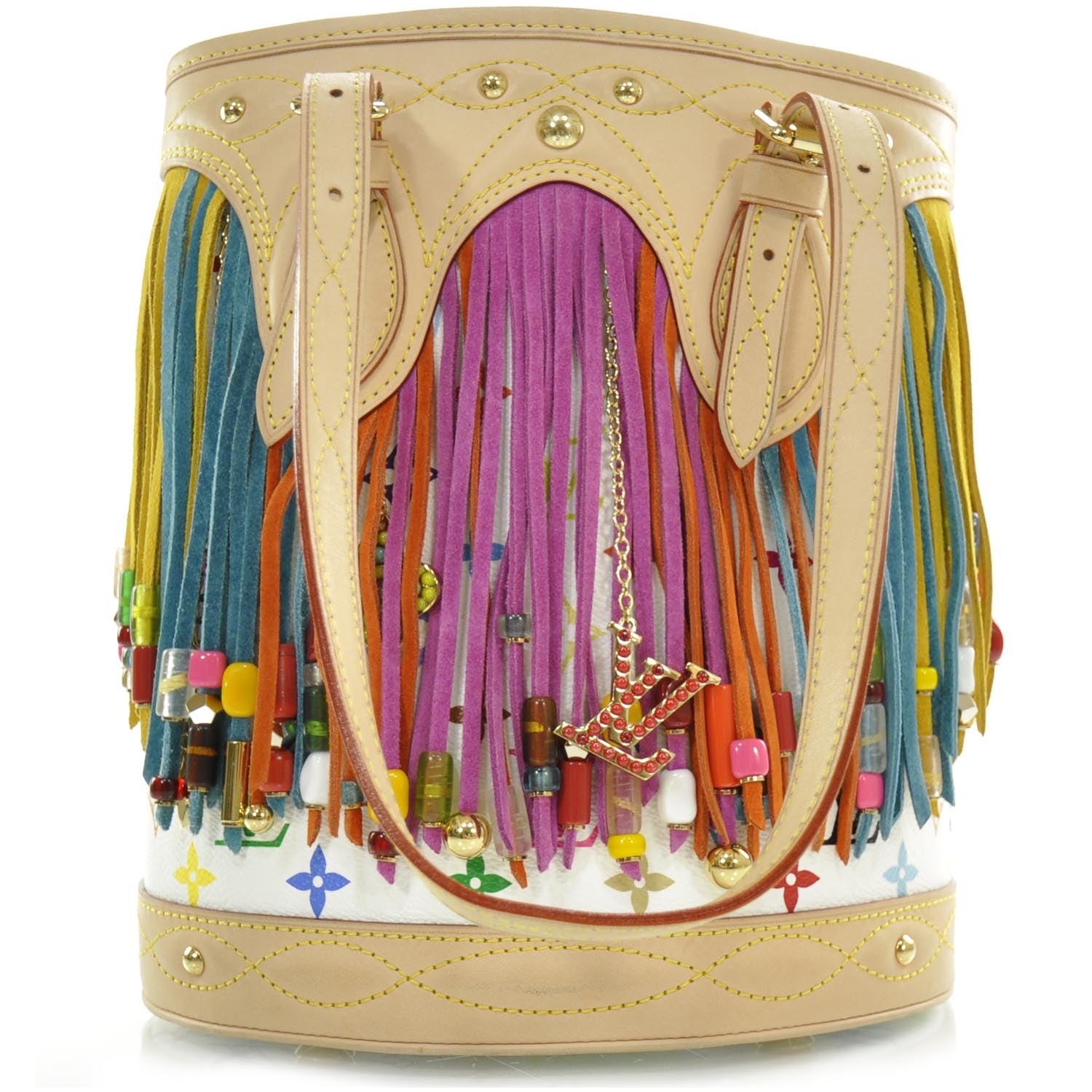 Louis Vuitton Monogram Multicolor Fringe Bucket White 1 of 8