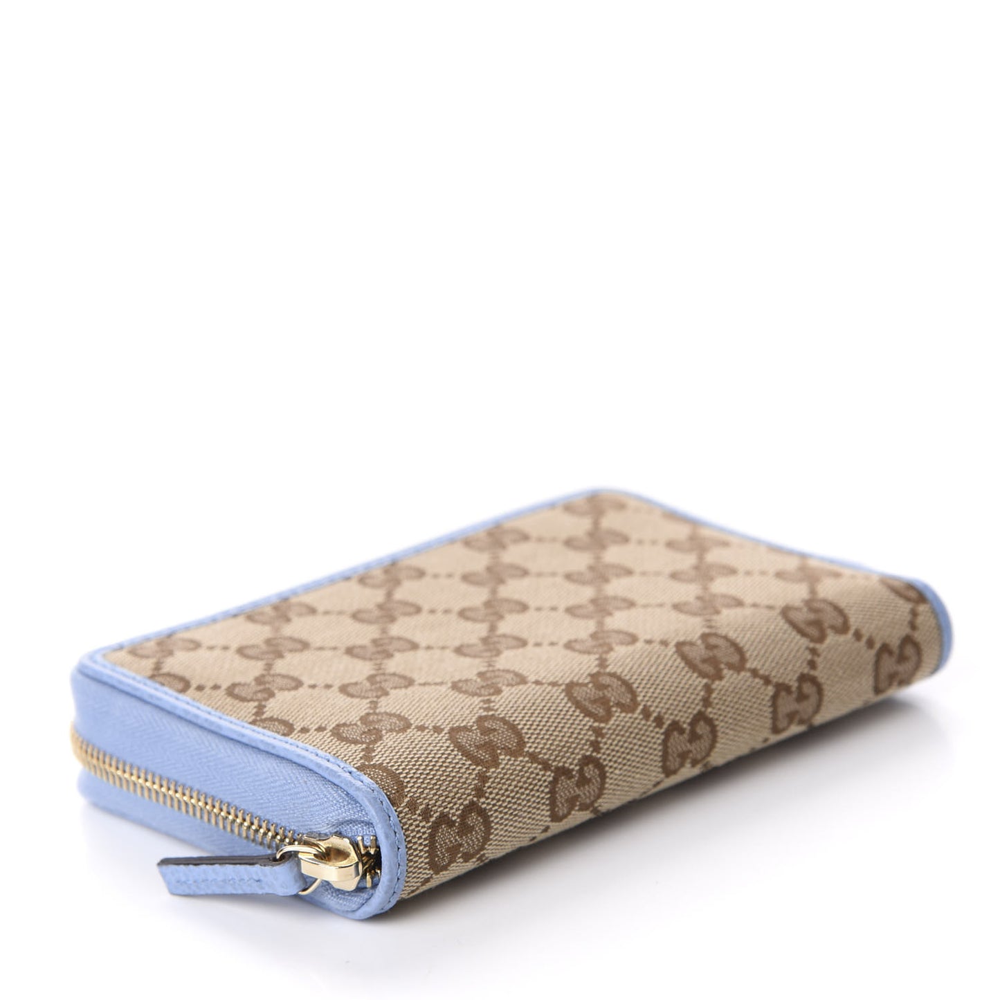 Monogram Dollar Calfskin Zip Around Compact Wallet Beige Ebony Mineral Blue