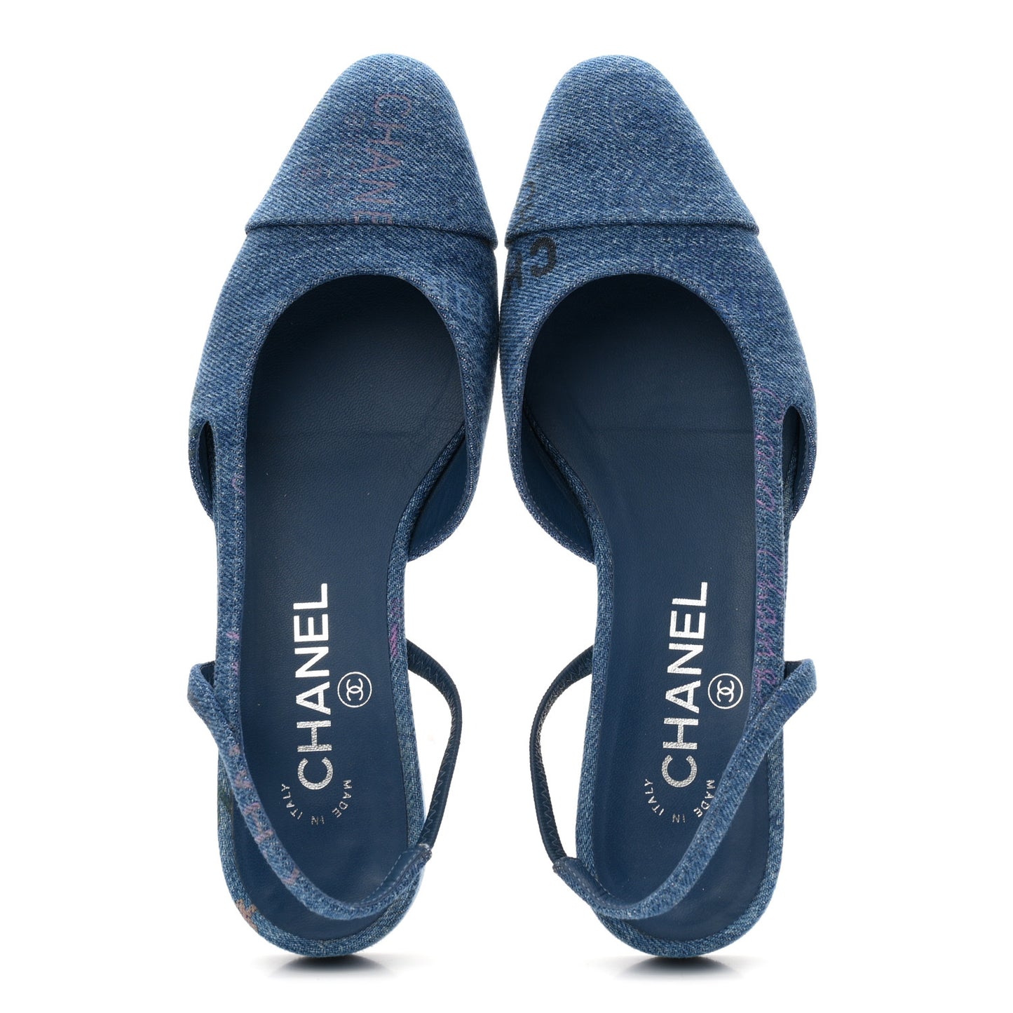 Denim Printed Denim Mood Cap Toe CC Slingback Flats 36.5 Light Blue Multicolor