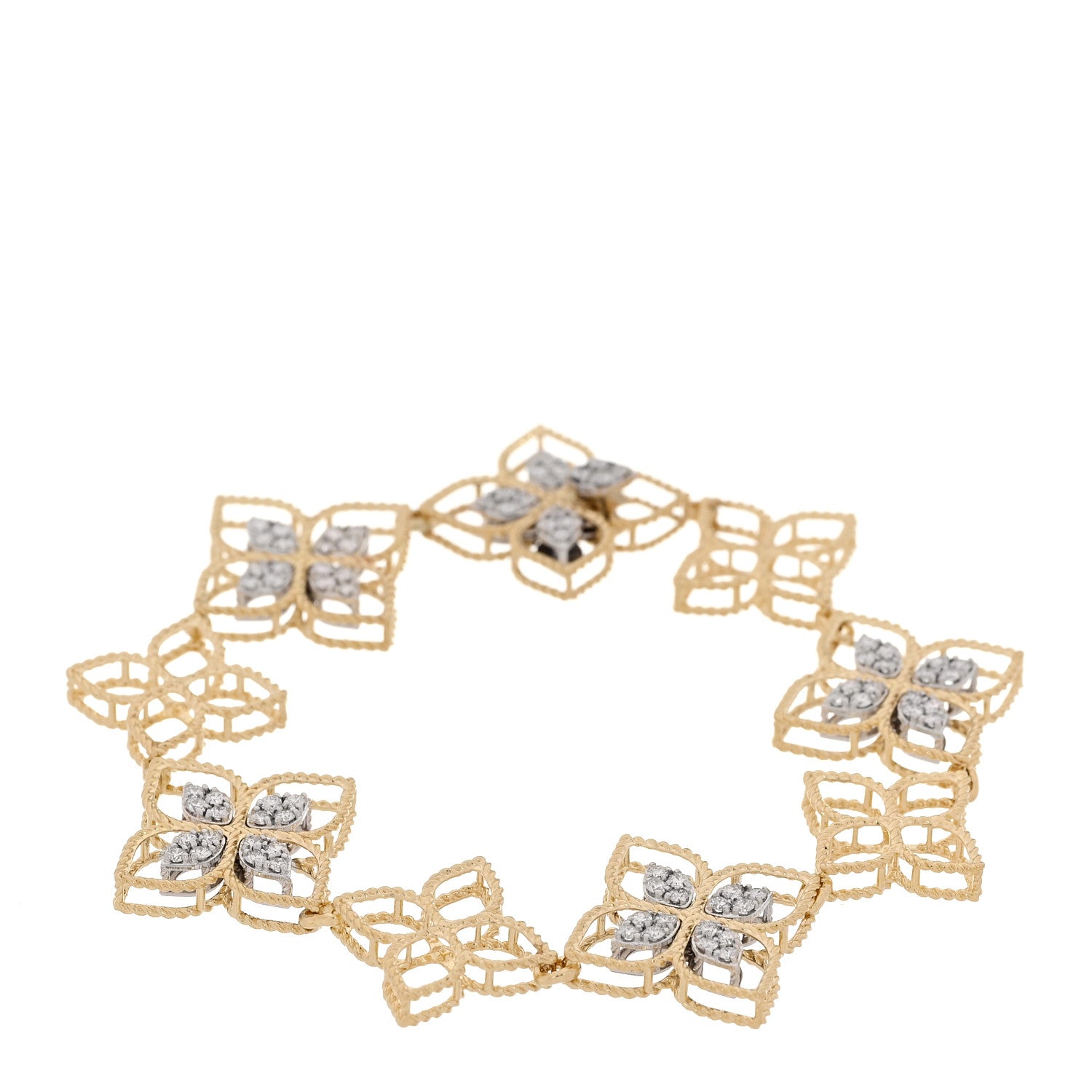 Roberto Coin 18K Yellow White Gold Diamond Princess Flower Dubai Bracelet 1 of 5