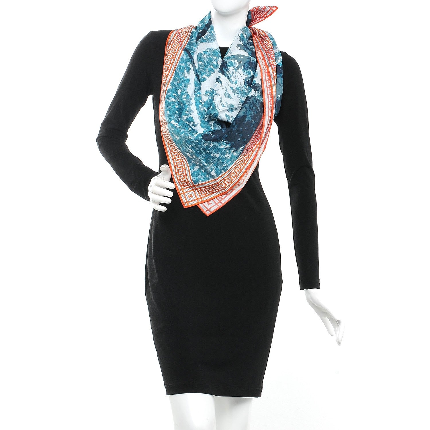 Hermes Silk A Beverly Hills Scarf 90 Orange Bleu Blanc 2 of 6