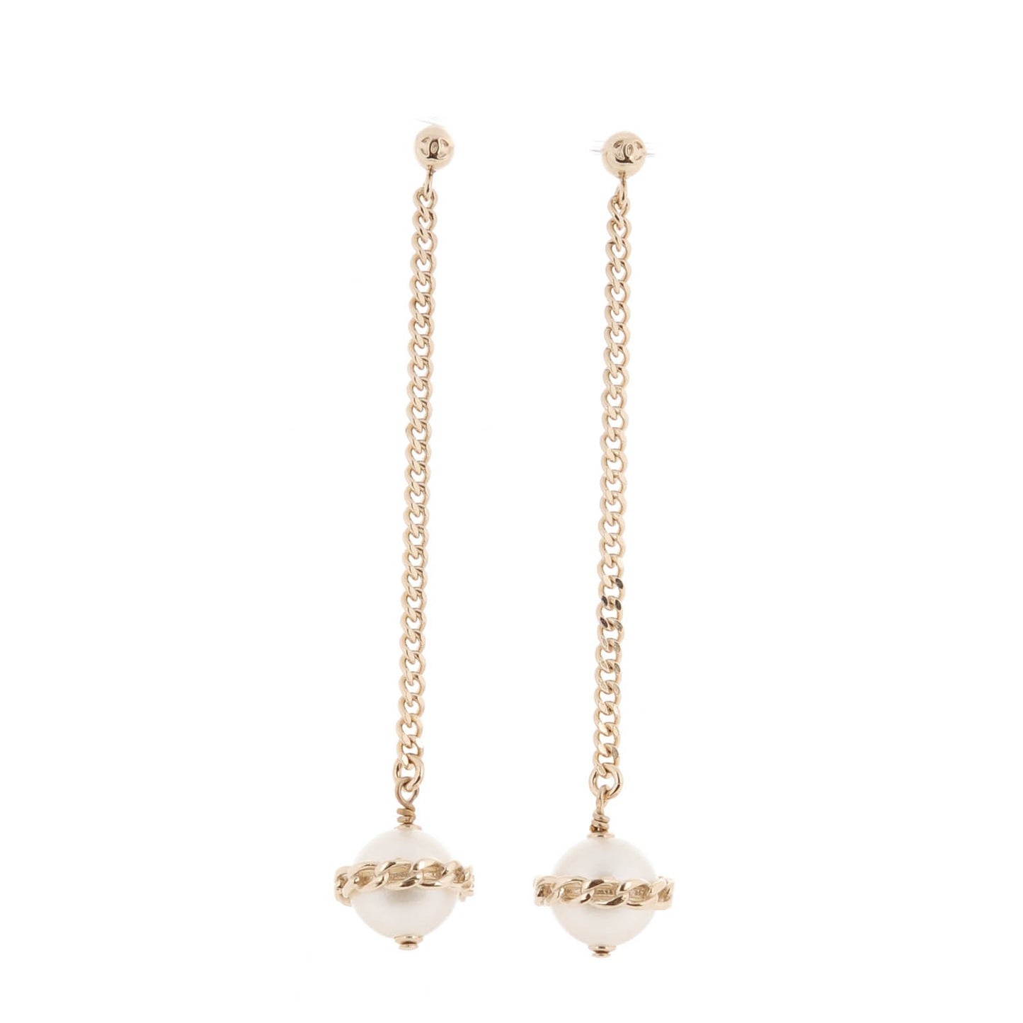 Resin Pearl CC Drop Earrings Gold