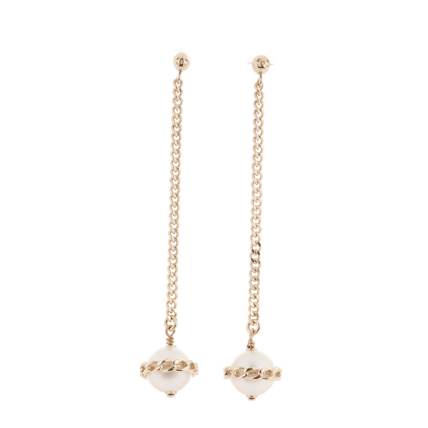 Chanel Resin Pearl CC Drop Earrings Gold 1 of 6