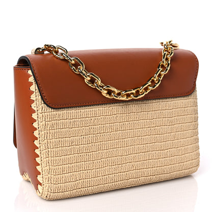 Louis Vuitton Calfskin Raffia Twist Shoulder Bag MM Caramel 4 of 9